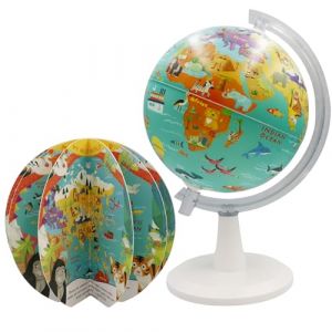 EXERZ Globe terrestre de 20 cm avec un livre « mon monde sauvage » 16 pages. Tourner, tourner, jouer, lire, découvrir les animaux de la Terre (Exerz, neuf)