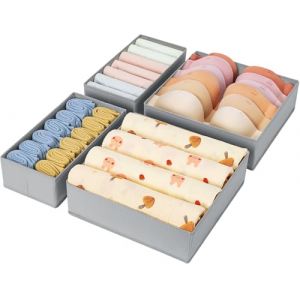 DIMJ Rangement Sous Vetement - S&eacute;parateurs de Tiroir Non Tiss&eacute;s, Bo&icirc;te Organisateur Dressing Rangement Gain de Place Pour Chaussettes, Cravates, 4 Pi&egrave;ces(Gris Moyen) (lv zhu EU, neuf)