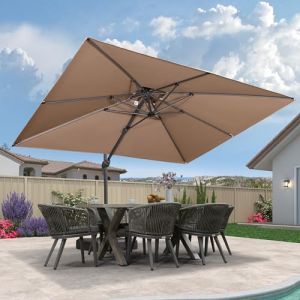 PURPLE LEAF Parasol D&eacute;port&eacute; 3 x 4 m Rectangulaire avec Double Toile UPF 50+, Parasol De Jardin Ext&eacute;rieur avec Manivelle Am&eacute;lior&eacute;e, M&acirc;t &Eacute;largi et &Eacute;paissi, 6 Inclinaisons et Rotation &agrave; 360&deg;, Taupe (PurpleLeafGarden, neuf)