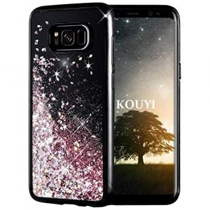 Coque Samsung Galaxy S8,KOUYI Luxe Flottant Liquide Noir Étui Protecteur TPU Bumper Cover Brillant Bling Mode 3D Créatif Conception Sparkly Coque Housse Telephone étui pour Samsung Galaxy S8 (Or Rose) (Kouyi EU Store, neuf)