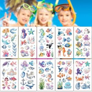 GGUFAY Tatouages Lumineux pour Enfants,10 Feuilles Tatouages Ephemere Animaux Marins Garçon, Tatouages Etanche,Décoration de Fête D'anniversaire pour Enfant, Cadeaux pour Enfants (Rfervgauk, neuf)