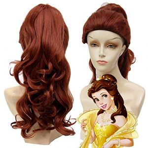 LINLINCD Anime Cosplay Perruque Belle et la Bête Bella Longue ondulée Queue de Cheval Perruque Cosplay Costume Cheveux Synthétiques Pérucas Costume Halloween Fête Perruques pour Femmes (qiu lai shan mao hang, neuf)