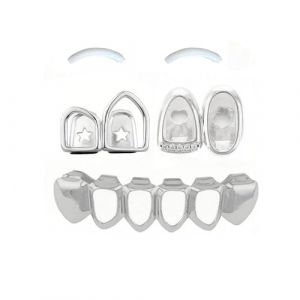 SSyang Grills Dentaires, Hip Hop Teeth Grills Faux Punk 18K Hip Hop Dents, Haut en Bas Diamant Strass Dents Grillz Halloween Festival Musique Party Hip Hop Rapper Costume Décoration,Style Double Côté (luou, neuf)
