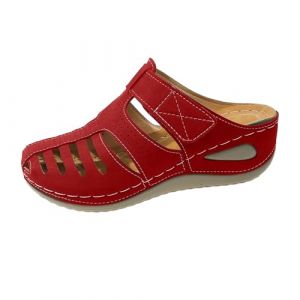 Sandales de pêcheur en cuir pour femme avec semelle compensée pour femme, dos nu, sandales à bout fermé, mules à talon incliné, chaussons antidérapants, chaussures orthopédiques légères, Rouge, 38 EU (JINLIANZI, neuf)