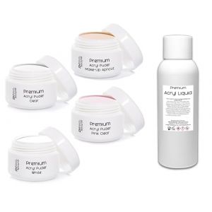 Lot de 4 poudres acryliques de 20 g - 2-1 x 50 ml - Transparent - Blanc - Rose - Poudre abricot de qualité studio (RM Beautynails (AGB, Widerrufsrecht und Widerrufsformular, Verbraucherinformation), neuf)