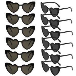 Epokus Lunettes de Soleil Coeur,12PCS Lunettes Coeur pour Femmes Hommes, Lunette de F&ecirc;te R&eacute;tro, UV400 Protection Lunettes Forme de C&oelig;ur pour Shopping, Voyage, F&ecirc;te en Plein Air(Noir) (CHUXINKEJI, neuf)