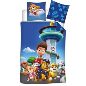 Aymax Parure de Lit Pat Patrouille Quartier G&eacute;n&eacute;ral - R&eacute;versible - Housse de Couette 140x200 cm + Taie d'oreiller 63x63 cm - Microfibre (LesAccessoires, neuf)