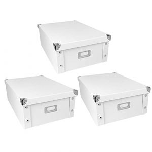 Ideen mit Herz Lot de 3 bo&icirc;tes de rangement pliables en carton et m&eacute;tal avec couvercle - 16 l - 40,5 x 28 x 14,5 cm (blanc) (Ideen mit Herz, neuf)