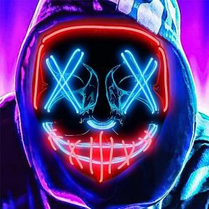 Masque d'Halloween à LED– Masques lumineux à LED avec fil électroluminescent pour bal masqué, cosplay, masque lumineux pour enfants, hommes, femmes, Halloween, festival, fête (Bleu glace/Rouge) (woooap, neuf)