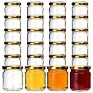 gouveo Lot de 24 Pots à Confiture 500g «Miel» avec Couvercles à Vis Or - Pots de Conservation avec Bouchon à Vis TO82 - Pots de Conservation Vides, Pots à Vis (HGTO500G) (flaschendiscount, neuf)