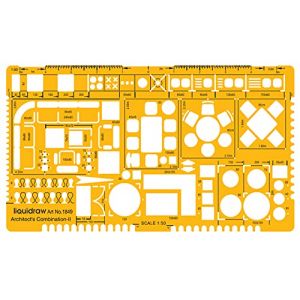 Liquidraw R&egrave;gle architecturale &agrave; l'&eacute;chelle 1:50 - Pochoir - Fournitures de r&eacute;daction technique d'architecture - Symboles de conception de meubles pour int&eacute;rieur de maison (My Stationery Mart, neuf)