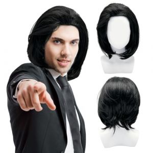 UILYNIU Perruque Noire Homme Femme, Perruque Longue Noire Perruque Raie Centrale, Perruque Droite, Perruque Homme Années 80 90 Punk Rock pour Fête Cosplay Halloween Carnaval Usage (Noir) (XIMO EU, neuf)