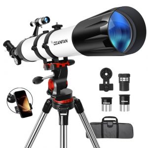 Dianfan Télescope,90 mm Ouverture 800 Telescope Astronomique Adulte,32X-240X Portable Réfracteur Télescopes pour Enfants et Débutants avec Adaptateur, Monture AZ et Trépied en INOX,Sac de Transport (Dianfan-EU, neuf)