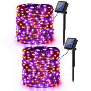 PhilzOps Guirlande Halloween D&eacute;coration Orange Violet, 2 Paquets 14M 120 LED Guirlande Lumineuse Solaire Ext&eacute;rieur Fil de Cuivre &Eacute;tanche 8 Modes Lumi&egrave;re Solaire pour Action de Gr&acirc;ces Jardin Balcon (PhilzOps-EU, neuf)