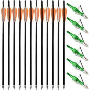 PMSM 12 pi&egrave;ces Fl&egrave;ches d'arbal&egrave;te en Carbone 20 Pouces Boulons d'arbal&egrave;te et 6pcs Pointes de Fl&egrave;che de Chasse,Arbal&egrave;te Fl&egrave;ches de Carbone pour Pratique de la Chasse et du Tir &agrave; l'arc(Orange et Vert) (outdoor mao, neuf)