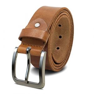 ROYALZ ceinture en cuir pour hommes en cuir de buffle robuste de 4mm, vintage jeans-ceinture avec boucle, taille:Tour de taille 125 cm = longueur totale 140 cm, Couleur:Marron - boucle bross&eacute;e (ROYALZ France, neuf)