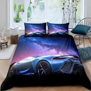 Galaxy Voiture Housse de Couette Bleu Racing lit d'enfant ensemble garçon fille adolescent Univers Star Roadster Parure de Lit sports extrêmes thème Design Housse de Couette 140x200cm décoratif (Bofanshangmao, neuf)