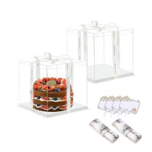 Vebetter 2pcs Boite a Gateau Transparente Boite Layer Cake Boite de Transport Gateau 18x 18cm R&eacute;utilisable Bo&icirc;te &agrave; G&acirc;teaux en Plastique avec Ruban pour Gateau et Pr&eacute;sentoir &agrave; Dessert, 4 inch. (Vebetter, neuf)