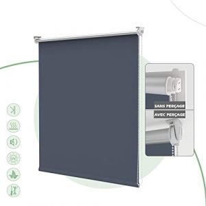 HOMEDEMO Store Enrouleur Occultant Isolant Thermique Opaque, Rideau Occultant, Fixation avec ou sans Per&ccedil;age, 70l x 170L cm, Largeur du Tissu 70cm, Bleu Fonc&eacute; (Uniquy, neuf)
