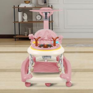 Trotteur avec musique et lumières,Trotteur bébé,Siège Bébé Table d’Activités,Sièges Sauteurs Suspendus,Siège Harnais Sauteur Bébé-67 * 72 * 92cm- Rose (A) (Hechheu, neuf)
