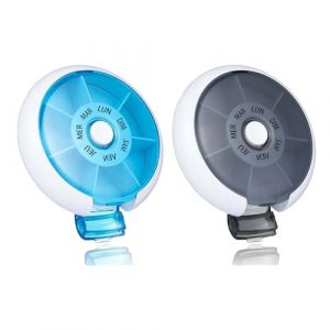 Kafeiya 2 Pièces Pilulier Semainier Français,Pilulier Journalier 7 Jours,Pilulier Voyage,Pilulier Rond,Portable Pilulier pour Voyage Médicaments Vitamines Comprimés(Bleu+Noir) (ZhiYiOffice, neuf)