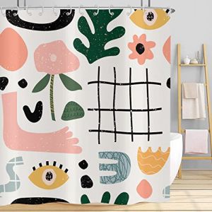 Hnmdmyi Rideau de Douche Boho 90x180, Abstrait Mid Century Rideau de Douche Color&eacute; Moderne G&eacute;om&eacute;trique Art Esth&eacute;tique Rideau de Baignoire &Eacute;tanche Tissu Lavable Rideau de Bain avec Crochets (Hnmdmyi, neuf)