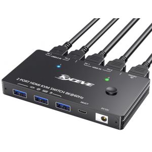 YOUTINGHDAV Commutateur KVM 2 PC 1 moniteur 8K @ 60Hz 4K @ 120Hz, USB 3.0 Commutateur KVM HDMI 2.1 HDCP 2.3 pour 2 ordinateurs partagent clavier souris avec t&eacute;l&eacute;commande filaire (YT STORE, neuf)