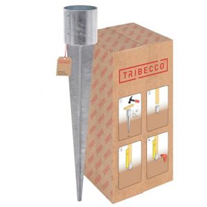 TRIBECCO Ancre &agrave; enfoncer dans le sol pour poteau rond en bois, en acier galvanis&eacute; &agrave; chaud, pour cl&ocirc;tures, palissades, argent&eacute;, &Oslash; 140 mm, longueur de 900 mm (TRIBECCO, neuf)