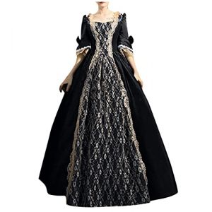 Robe medievale Femme Victorienne Retro Robe Renaissance Grande Taille Manches Trompette Costume Moyen Age Cour Maxi Halloween Deguisement Adulte Cosplay Carnaval de Princesse Cocktail (Anglekie, neuf)