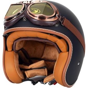 G&eacute;n&eacute;rique Retro Casque Demi Jet, Casque Jet Vintage, Casque Moto Scooter, Casque Bol Homologu&eacute; ECE Casque De Protection for Hommes Et Femmes, Casque De Cyclomoteur avec Lunettes (天津顶满跨境电子商务有限公司, neuf)
