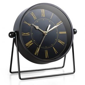 AYRELY Horloge de Table Vintage en m&eacute;tal &ndash; Horloge &agrave; Poser &agrave; Piles, Angle r&eacute;glable, Quartz Silencieux sans tic-tac, id&eacute;ale pour chemin&eacute;e, &eacute;tag&egrave;re ou Salon (Noir/Dor&eacute;) (AYRELYEU, neuf)