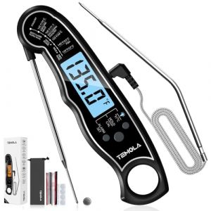 Thermometre Cuisine, 2 en 1 Sonde Thermomètre à Viande, Thermomètre LCD à Lecture Instantanée avec Ensemble d'Alarme de Sonde Filaire Extra sûr pour les Liquides de Vin de Barbecue(Noir) (Temola Store, neuf)