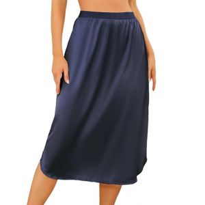 Wikoan Femme Jupon Longue Jupon sous Robe Satin Fond de Jupe sous-Vêtements Femme Jupe élastique Jupon pour Robe Transparente Bleu Marine L (Wikoan Direct, neuf)