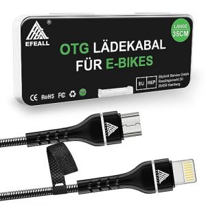 EFEALL E-bike Câble de Charge pour Lightning pour Bosch Intuvia, Kiox, Nyon (ancien), Micro USB vers Lightning Câble pour Bosch Compteurs, 35 cm Fonction OTG, Câble de Charge Bosch Ordinateur de Vélo (EFEALL-FR, neuf)