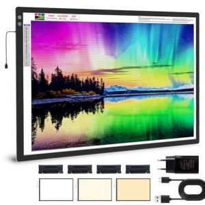 elice Grande table lumineuse rechargeable A1, avec batterie 6000 mAh, 3 modes d'éclairage de couleur, tableau lumineux avec 5 niveaux de luminosité en continu, plaque lumineuse pour peinture diamant, (ELICE EU, neuf)