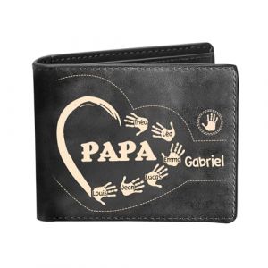 VEELU Portefeuille Homme Personnalis&eacute; avec Gravure Cadeau Fete des Peres - Papa Portefeuille en Cuir avec 1-5 Pr&eacute;nom, Cadeau Papa Grand-p&egrave;re pour No&euml;l Anniversaire Saint-Valentin Original (Mon Cadeau M&eacute;morial, neuf)