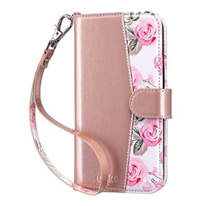 ULAK Coque Compatible avec iPhone 13, Portefeuille &Eacute;tui Housse en Cuir Protection avec Porte Carte, Fonction Support, Coque pour Femme Fille Con&ccedil;u pour iPhone 13 6.1 Pouces, Or Rose Fleur (easyarise, neuf)