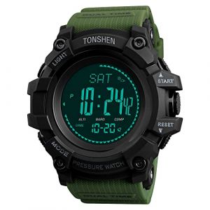 TONSHEN Multifonctionnelnel Outdoor Sport Montre de Homme Plastique Caisse et Caoutchouc Ruban LED &Eacute;lectronique Digitale Boussole Altim&egrave;tre Thermom&egrave;tre P&eacute;dom&egrave;tre Montres Bracelet (Vert) (Tonshen-EU, neuf)