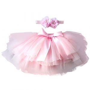 YONKOUNY Tutu B&eacute;b&eacute; Fille Photographique + Fleur Bandeau &agrave; Fleurs Pettiskirt Nouveau-N&eacute; Naissance Jupe Tutu en Tulle Photo Princesse Costume Photographie Prop Outfits (Rose, 0-6 Mois) (YONKINY, neuf)