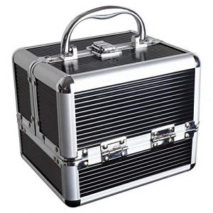 iGadgitz Home U7037 - Coffret Maquillage, Vanity Case Rigide, Beauty Case, Boîte de Rangement Maquillage - 4 Plateaux Dépliables, Compartiment inférieur et Poignée de Transport - Noir - Petit (INNOV8 GB Ltd, neuf)