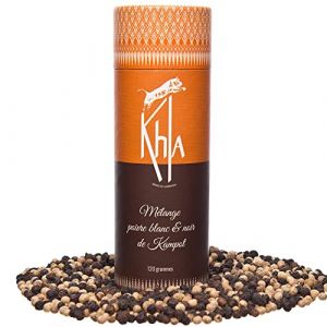 Khla - Mélange Poivre Noir & Blanc de Kampot Bio - Tube Poivre en Grains 120g - Direct Producteur - Production limitée - Épice d’Asie - Origine Cambodge (Khla, neuf)