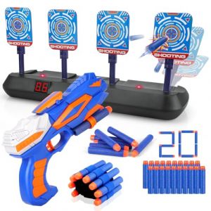 Cible pour Nerf avec Pistolet Enfant, Cible Electrique de Tir Automatique avec 20 Flechette Jouet Garçon Fille 3 4 5 6 7 8 9 10 Ans Cadeau Noel Anniversaire Paques Jeux Balster Gun Toy (Cheerhi, neuf)