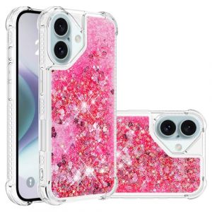 COTDINFOR Coque pour iPhone 16 Liquide Silicone Cover Paillette &Eacute;tincelles Floating Antichoc Souple Transparent Liquide Gel Housse Etui pour iPhone 16 Love Rose YBWTLS. (COTDINFOR, neuf)