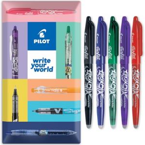 Pilot Frixion FR7 Lot de 5 stylos roller effaçables Heat/Friction Pointe moyenne 0,7 mm Noir/bleu/rouge/vert/violet (OMGHC., neuf)