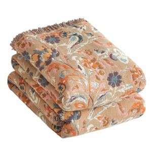 Bailix Couverture de jour de luxe Boho 100% coton - Couverture douillette avec franges - Double face en mousseline Boho - 150x200 cm - Couverture douce pour canap&eacute; et lit - Couverture d&rsquo;&eacute;t&eacute; pour salon (Bailix Home, neuf)