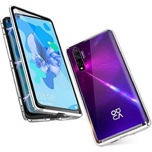 SIMao Coque pour Huawei Nova 5T/ Honor 20 Cover Magn&eacute;tique Adsorption M&eacute;tal Bumper Frame Flip Case 360 Degr&eacute;s Protection &Eacute;tui Ultra Mince Housse Transparent Avant et Arri&egrave;re Verre Tremp&eacute; Cover,Argent (SIMao, neuf)