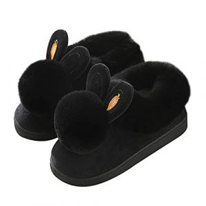 WYSFLY Chausson Lapin Fille Peluche Pantoufle Femmes Chaussures de maison chaudes et confortables Noir 36/37 EU taille de l'&eacute;tiquette 38/39 (qzchuanming, neuf)