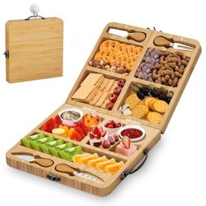 Kicinn Plateau Ap&eacute;ritif Pliant &ndash; Planche &agrave; Tapas et &agrave; Fromage &ndash; avec Couteaux &agrave; Fromage et Coupelles &ndash; Bambou (Dennepark B.V, neuf)