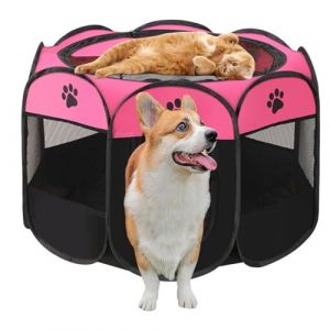 Exquilnova Parc portable pour chiot - 91 x 91 x 58 cm - Pliable - Enclos pour chat - Pour appartement - Enclos pour chiot - Pour l'int&eacute;rieur - Tissu Oxford imperm&eacute;able pour chien, chat, lapin (rose) (Wuquan, neuf)