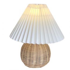 Topyond Lampe Rotin,Lampe en Osier en Rotin,USB Petite Lampe De Table De Chevet,Mini Lampe pour Chambre À Coucher,Salon,Abat Jour Festonné,Lampe De Chevet Rotin,Lampe Vintage (Jialyduu, neuf)